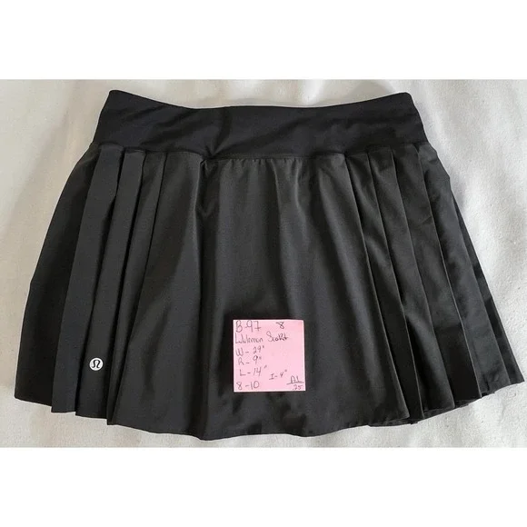 Lululemon Women's Skort Black Pleated‎ Run Tennis Golf Sz 8 Gym Training Pockets